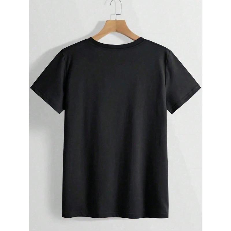 Dámské tričko s potiskem růží, evropská velikost - Krátký rukáv, kulatý výstřih, ležérní top, design s vínovými listy a růžemi, pro jarní a letní ležérní oblečení