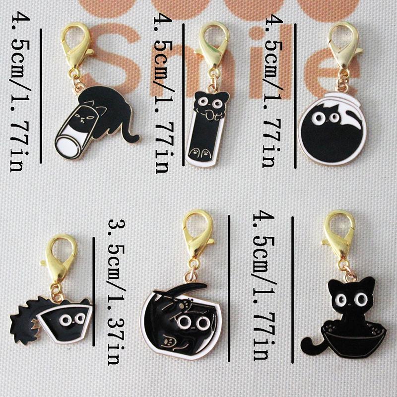 6 Pcs/Set Zinc Based Alloy & Iron Based Alloy Knitting Stitch Markers Black Cat Animal Crochet Latch For Diy Craft Tool