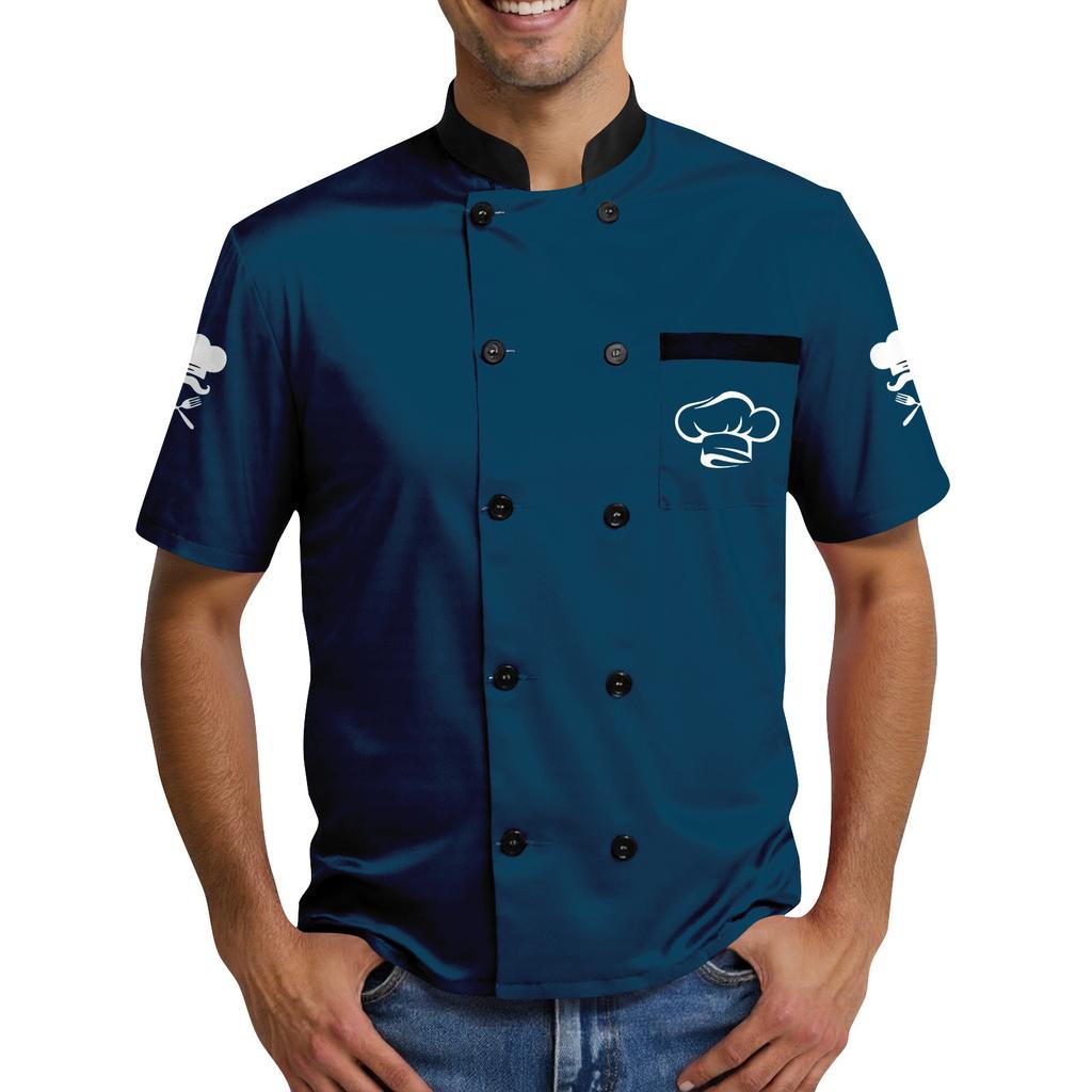 Chef Hat  Print - Men's Casual Short Sleeve Chef Dress