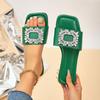 Women Slippers Square Head Flat Shoes Solid Color Lightweight Sandals Korean Style Open Toe Slippers Rhinestone Slides Women
