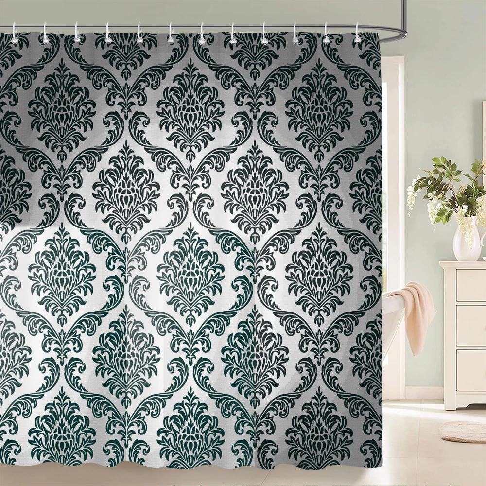 1Pc European Style Golden Flowers Shower Curtain Waterproof Fabric,Floral Print Partition Curtain Decorate Bathroom Curtain