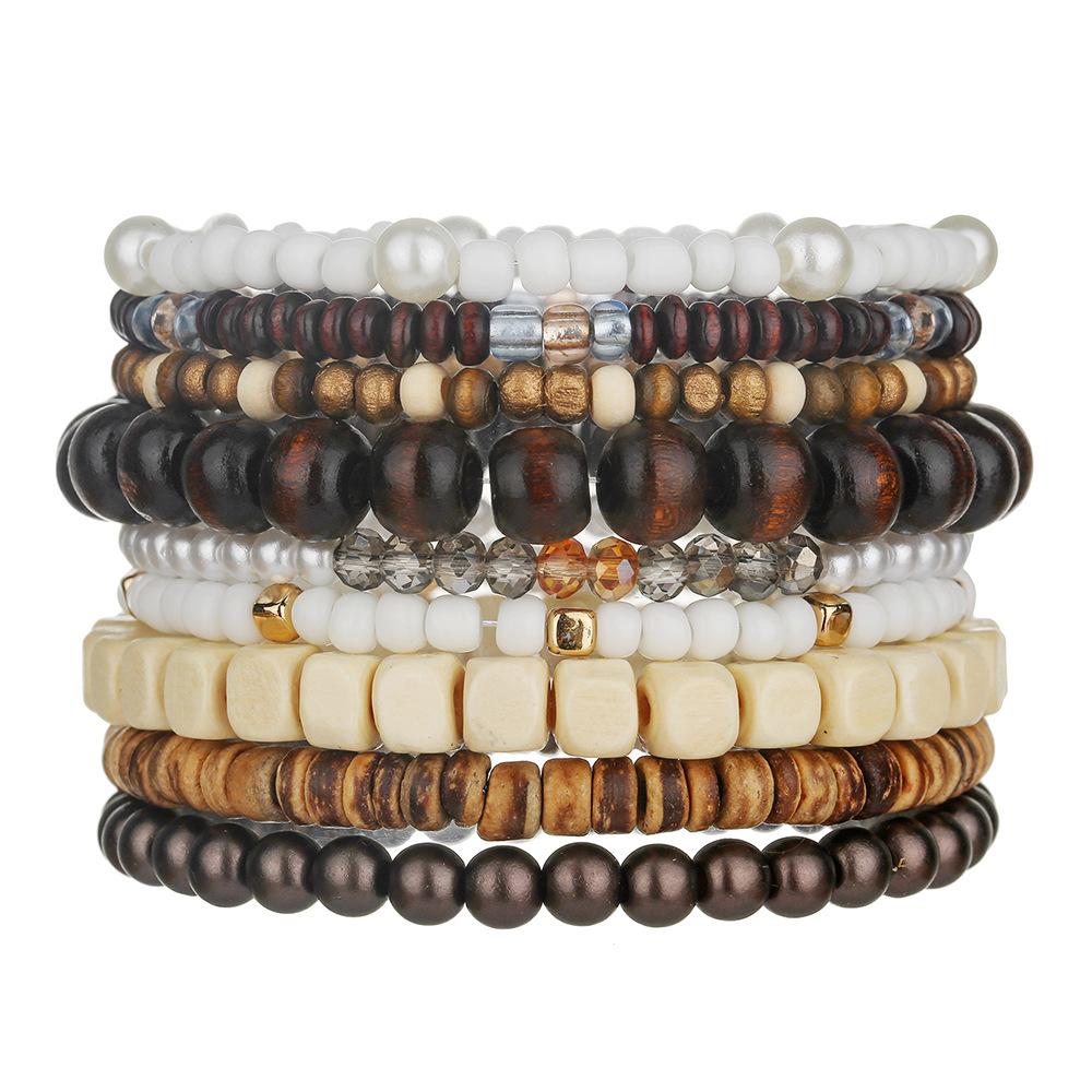 Bohemian Imitation Pearl Crystal Wood Bead Bead Bracelet Accessories Multi-Layer Wear Set Elastic Men's Bead