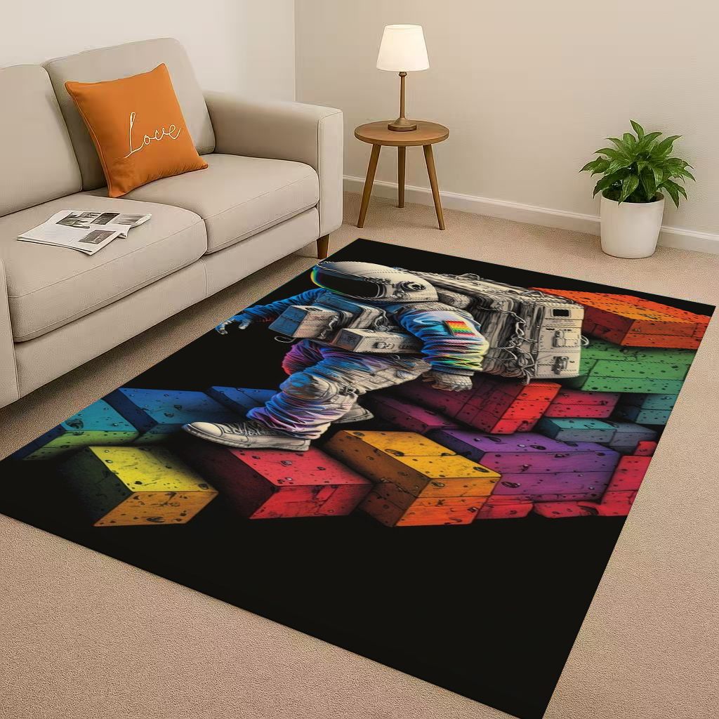 3D Cartoon Astronaut Spaceman Planet Living Room Non Slip Area Rug Carpet for Bedroom Playroom Sofa,Home Decor Doormat Christmas