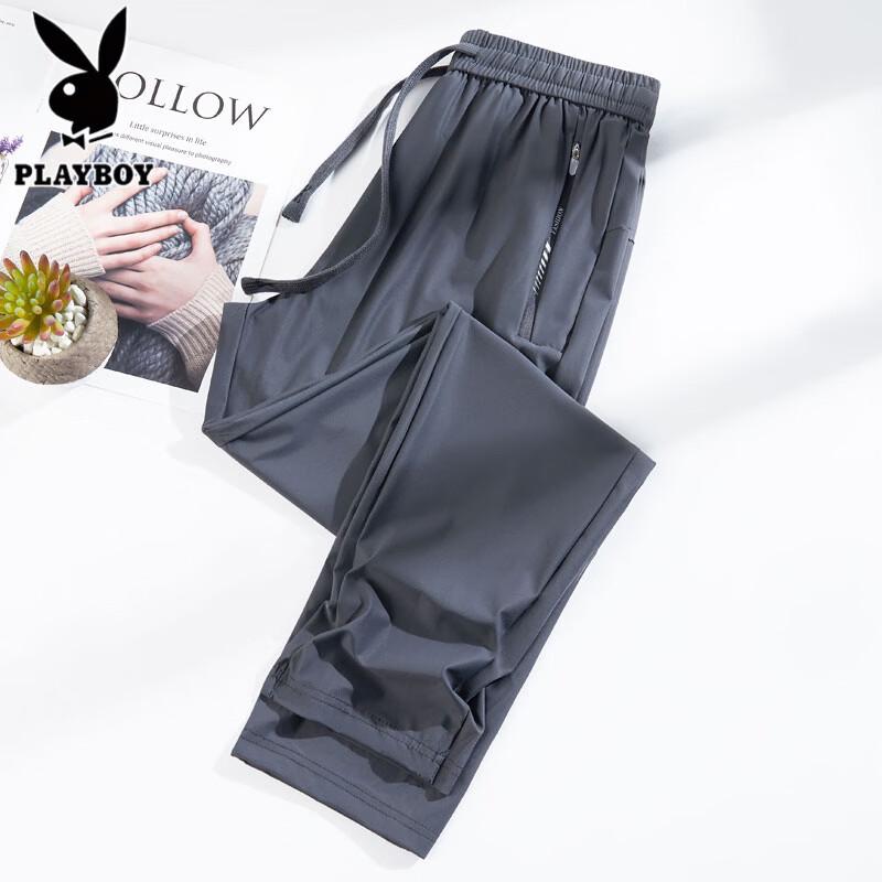 

PLAYBOY Men s Summer Ice Silk Straight-Leg Casual Pants 4XL