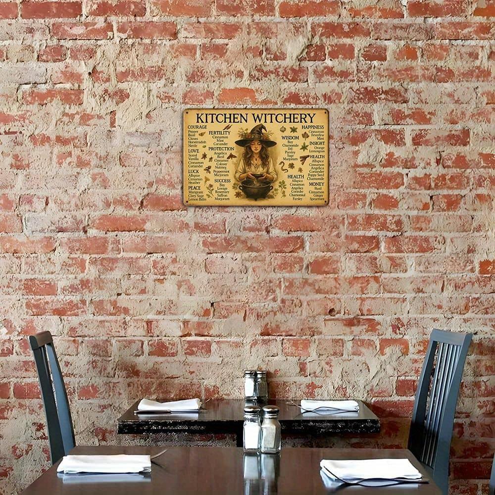 Kitchen Witch Metal Art - 20x30cm Herbal-Themed Decor for Farmhouse & Bar Spaces