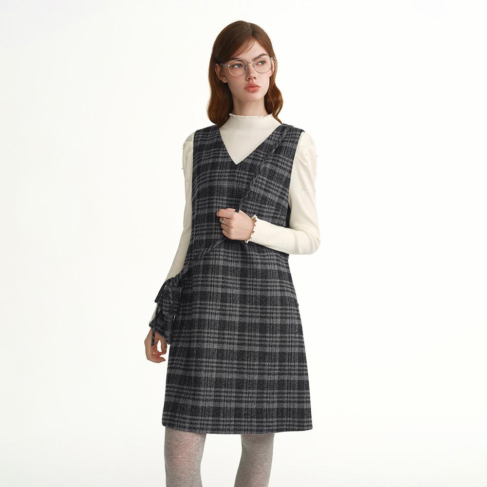 Eiaenlei Ar_Plaid V-Neck Sleeveless Dress