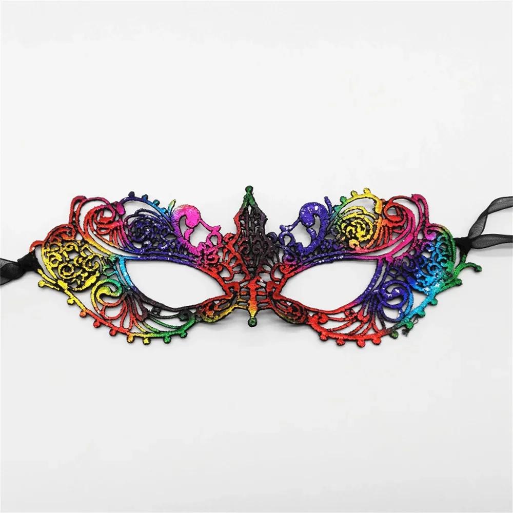 Damen Sexy Durchbrochene Spitze Maskenball Gesichtsmaske mit Band Prinzessinnenparty Mardi Gras Cosplay Abschlussball Requisiten Kostüm Nachtclub Augenmaske