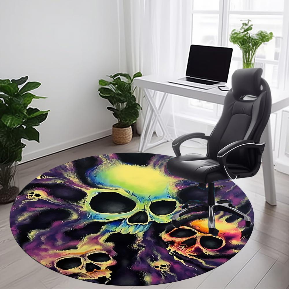 1PC Skulls Flames Office Round Area Rug, Mat Suitable For Office, Under Office Chairs Bedroom Living Room Home Decor, Room Deco