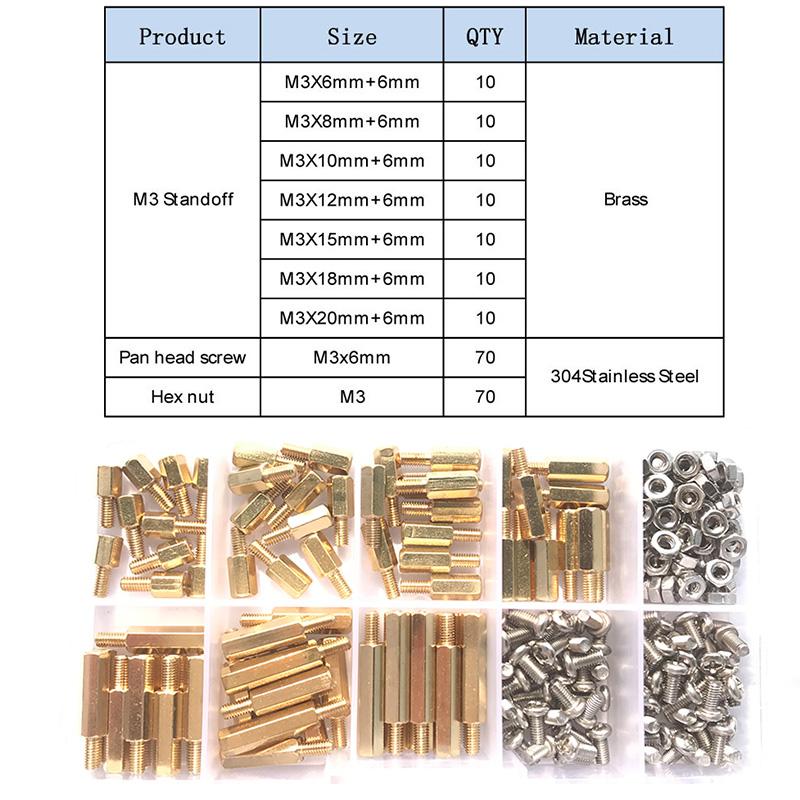 M2 M2.5 M3 M4 Hex Brass Standoff PCB Motherboard Spacer with Stainless Steel Cross Round Head Screw and Nut For PCB Assortment