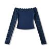 Women's Off-Shoulder Long Sleeve Top with Lace Trim In Multiple Colors