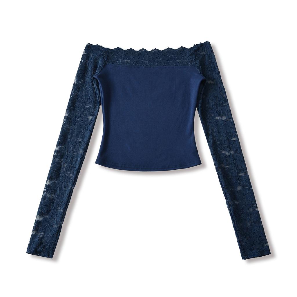 Women's Off-Shoulder Long Sleeve Top with Lace Trim In Multiple Colors
