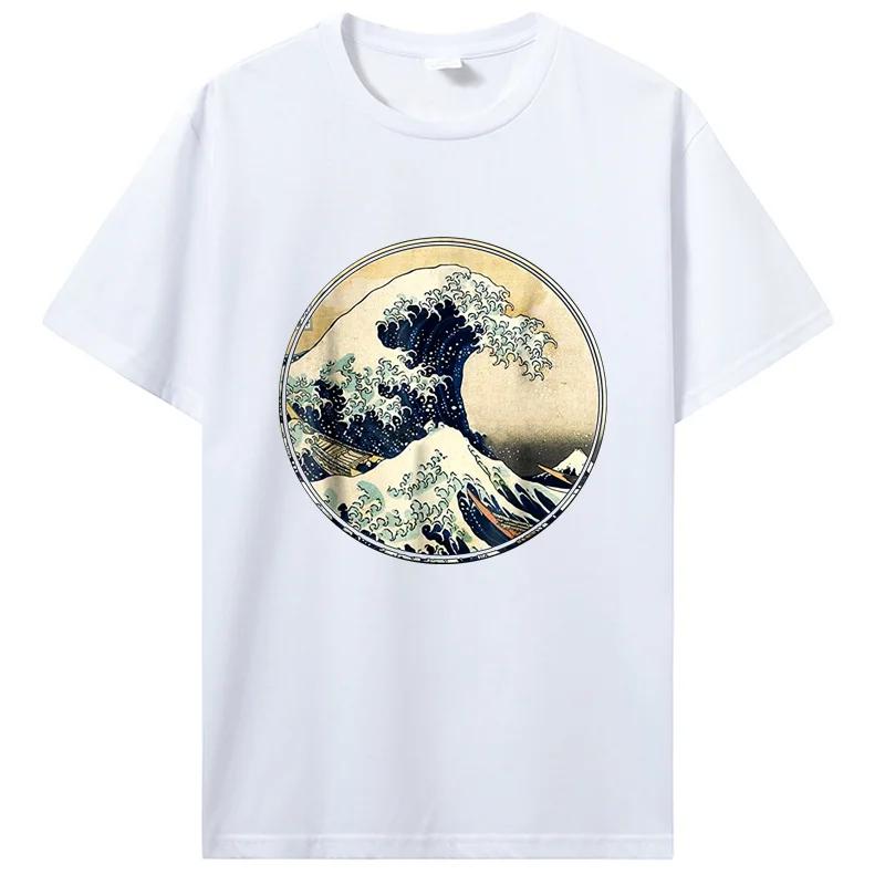 Camiseta Onda Grande de Kanagawa Japonesa Masculina Feminina Camisetas Masculinas Algodão Camiseta Streetwear
