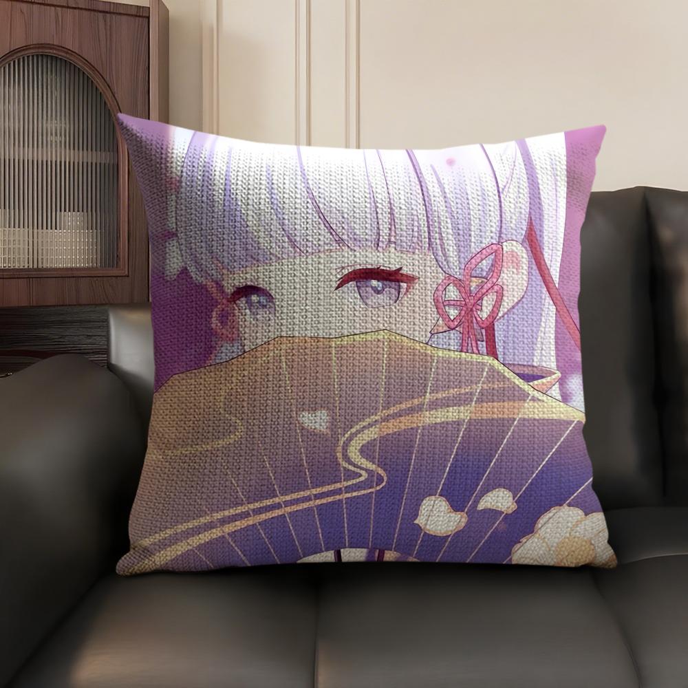 Kamizato Ayaka Genshin Impact Cushion Cover Natural Linen Organic Fabric DoubleSided Printing Sofa Home Decor Gift Pillow Case