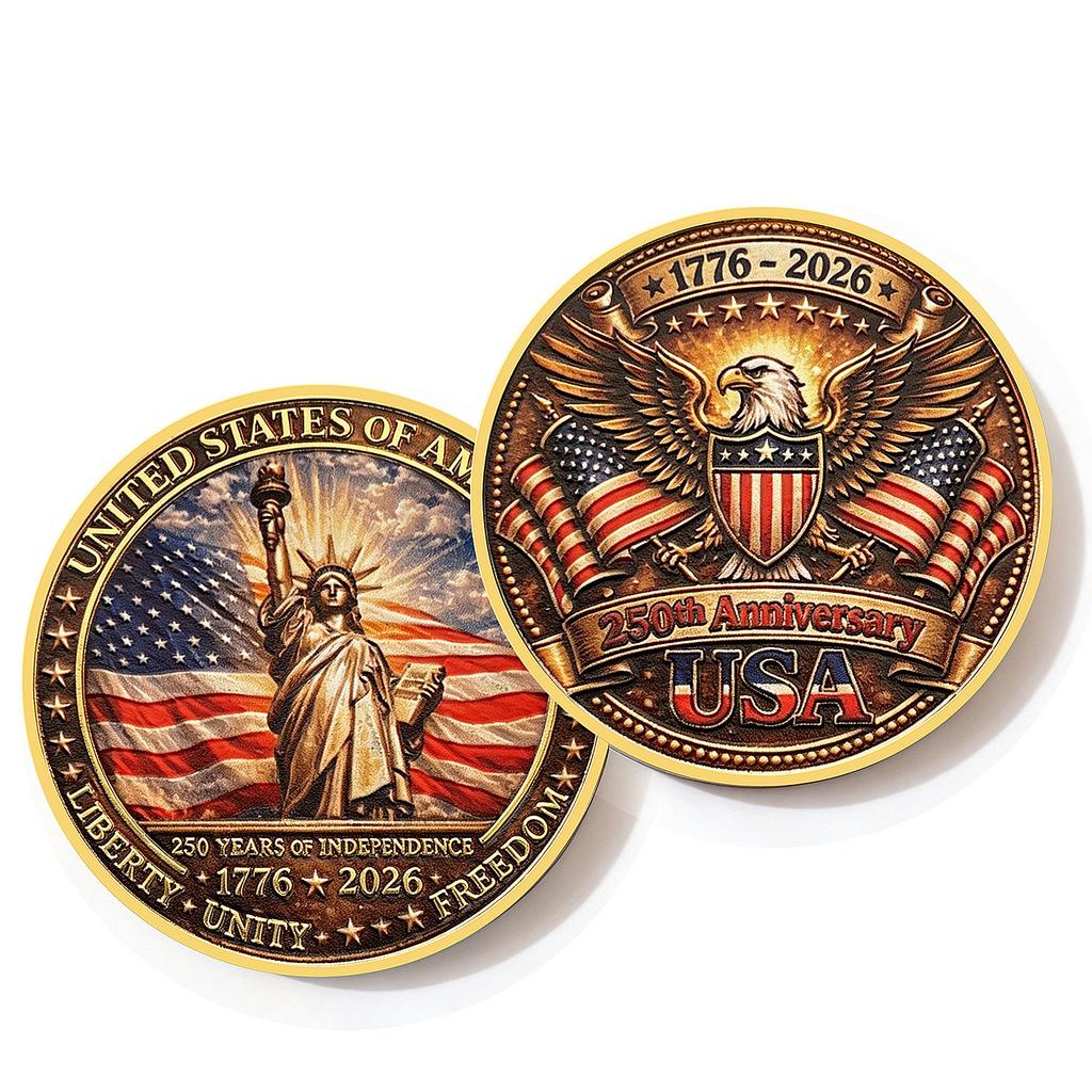 250th Anniversary Commemorative Coin Independence Day Founding Medal Challenge Coin Embossed Metal Coin Color Printed Badge
