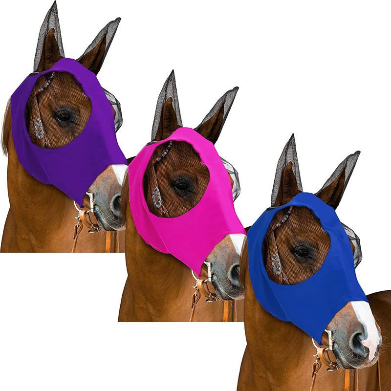 1Pc Anti-Fly Mesh Equine Mask Horse Mask Stretch Bug Eye Horse Fly Mask With Covered Ears Horse Fly Mask Long Nose With Ears