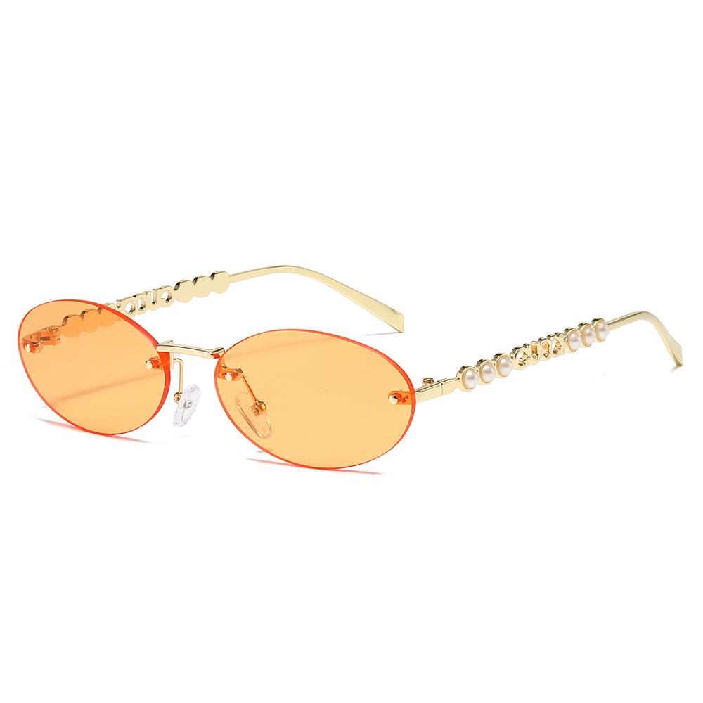 

2025 Fashion Oval Sunglasses Women Luxury Designer Crystal Peral Decoration Flash Sun Shades Ladies помаранчевий