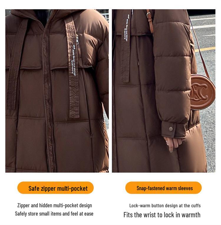 Women's Loose Fit Hooded Mid-Length Down Cotton Coat - Korean Style, Plus Size, Thickened Winter Outerwear