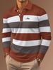 Long Sleeve Polo Shirt with Decorative Cross Graphic, Stylish Casual Top