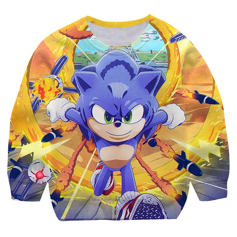 

2025 год Новый стиль Мальчики 4-14 лет Одежда Мультяшный Соник Толстовки с круглым вырезом Девочки Толстовки Худи подходят для детей ростом 100-160 см 3-4 Years