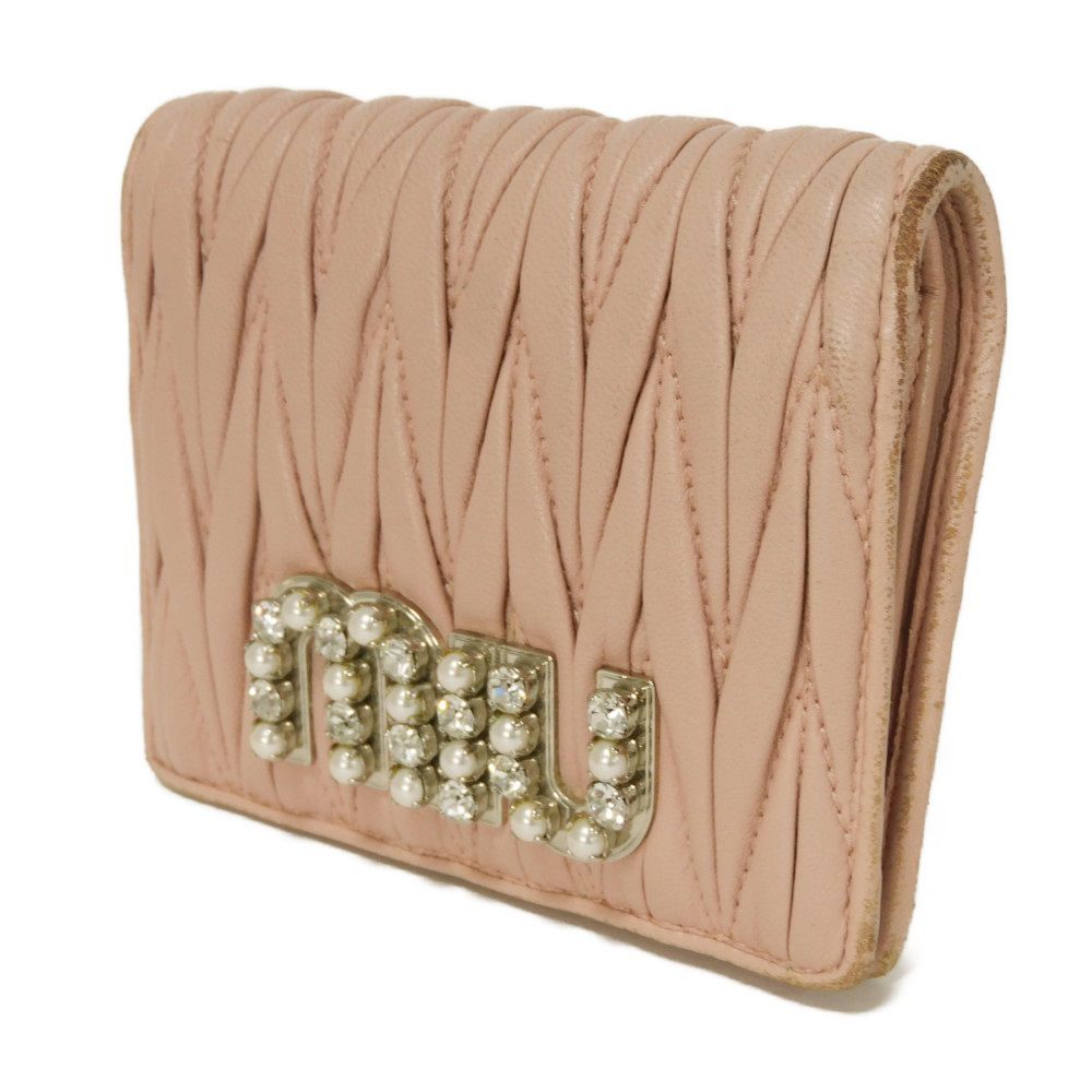 Used Matelasse Compact Wallet 12166 5MV204 2BSQ F0615 7941 with MIU Crystal Pearl Orchid from Japan AUTHENTIC