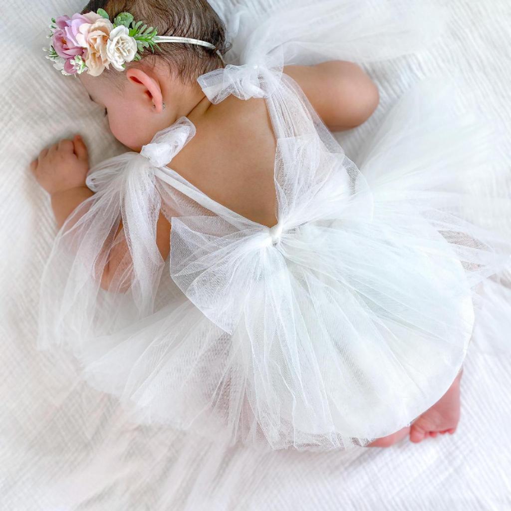 Newborn Baby Girl Sleeveless Mesh Princess Dress Cotton Romper Summer Photo Shoot Outfit 100 Days Celebration Infant Clothing