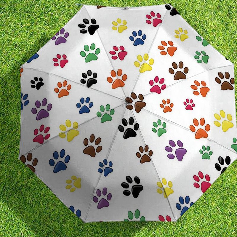 1pc Paw Prints Pet Lover Automatic Folding Umbrella, Heavy Duty 8 Rib Iron Frame,  Suitable for Travel, Daily Use, Birthday, Decor Gift m0104009