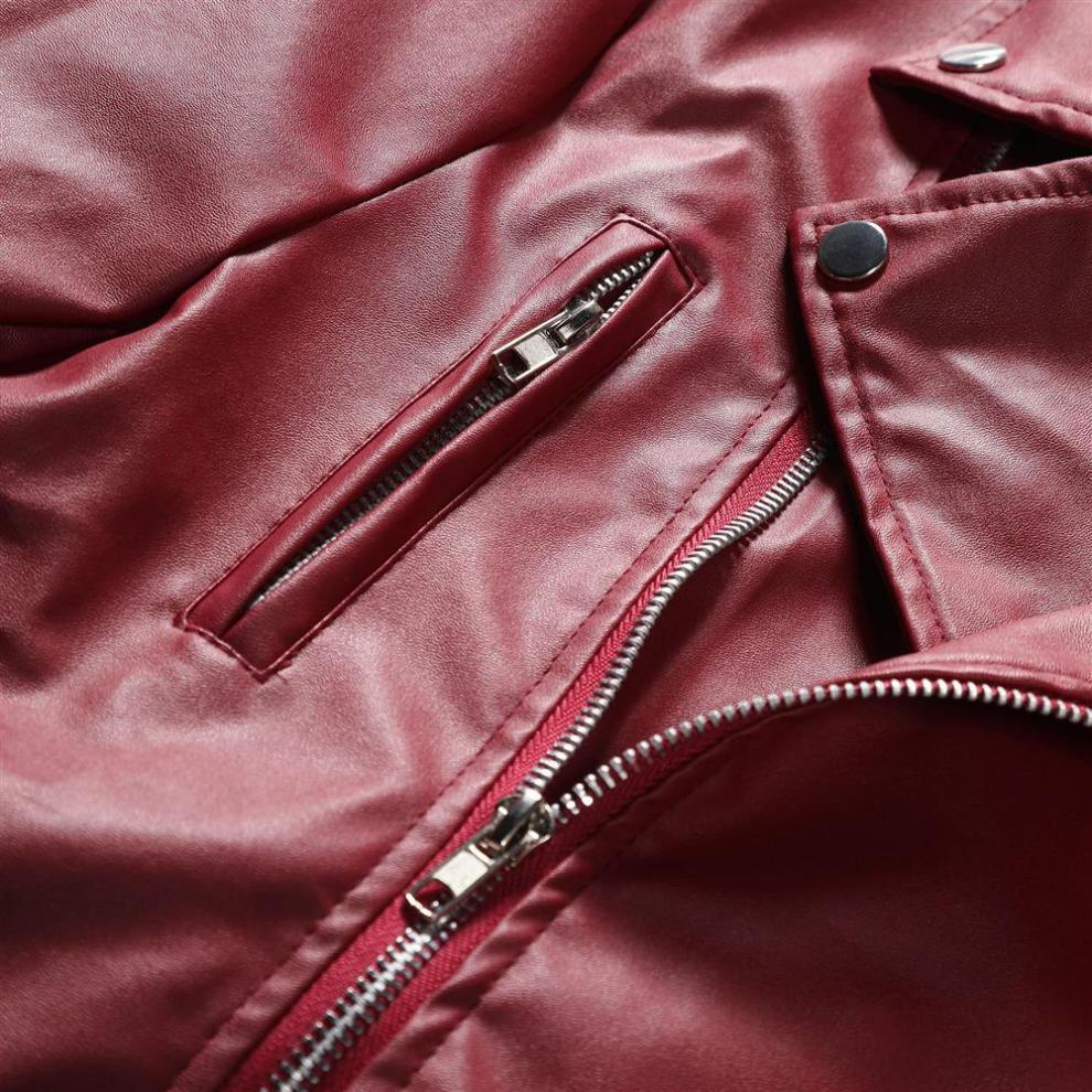 2022 Men's Fashion PU Leather Biker Jacket with Stand Collar - European and American Style