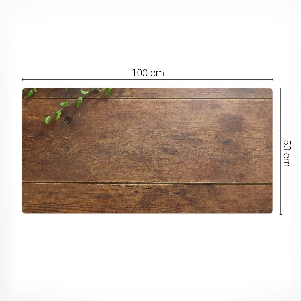 Elegancka Podkładka Dekoracyjna Na Biurko Drewniany Blat Z Liśćmi 100X50 Cm