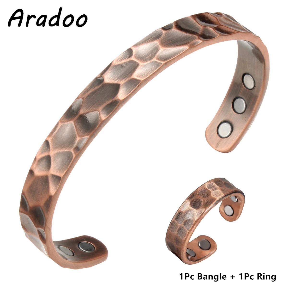 Copper Magnetic Bracelets for Women, Adjustable Copper Ring, Magnetic Bangles Brazaletes for Men Jewelry Set