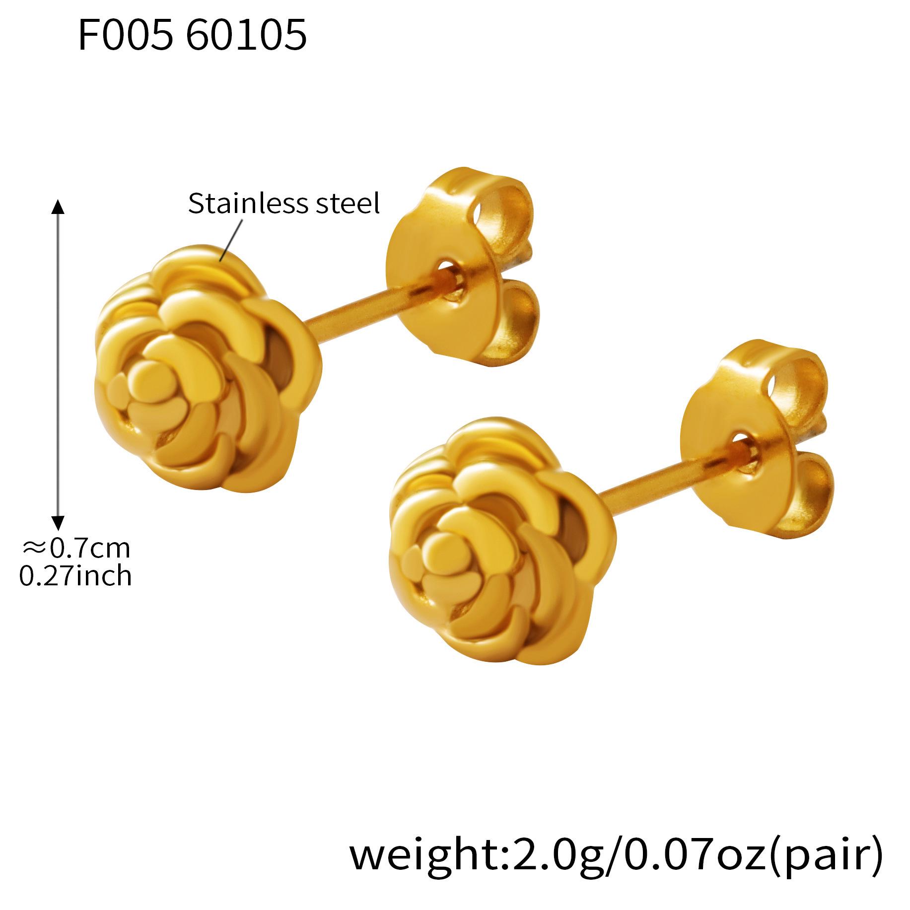 French Retro 3D Rose Stainless Steel Earrings - Light Luxury Design for Women