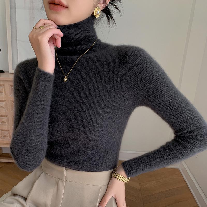 

Женский свитер из 100% шерсти с высоким воротником, облегающего кроя - Пуловер из эластичного кашемира для осени/зимы XL (60-66 kg)