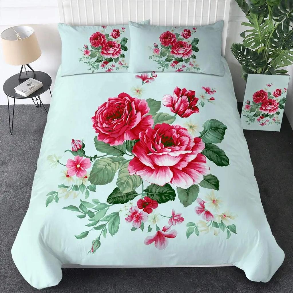Aquarell Botanische Blume Bettbezug-Set King Size Wildblume Orchidee Floral Bedrucktes Bettwäsche-Set Elegante Shabby Chic Tagesdecke
