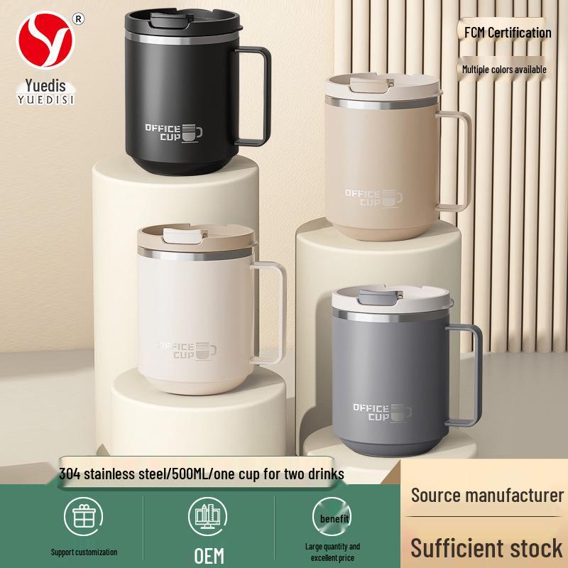 Kancelářský hrnek na kávu s víčkem: Nerezová ocel 304, Dvouvrstvá, Kreativní design, Vysoká hodnota, Kelímek na vodu