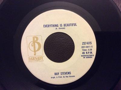 7inch Record RAY STEVENS  Everything Is Beautiful  America  ZS7615 BARNABY 1970 Canada CountryFolk Used