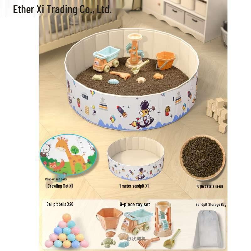 Conjunto Infantil de Arenero y Piscina de Bolas Oceánicas con Valla y Semillas de Casia Juguetes de Arena para Interior