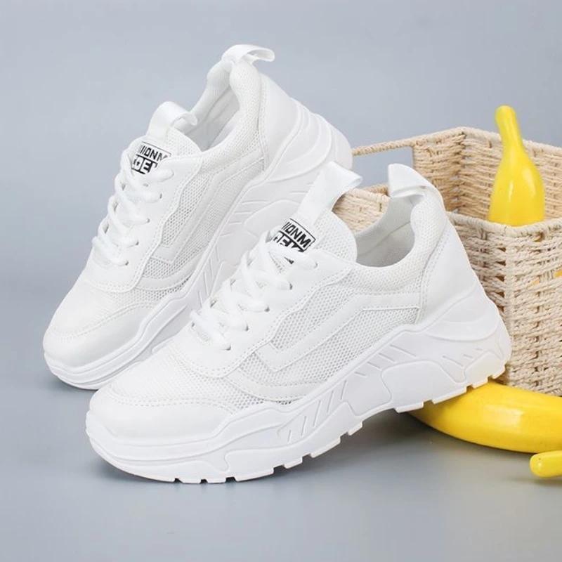 Fashion Women Casual Shoes White Platform Sneakers Thick Sole Women Shoes Summer Mesh Sneakers Breathable Lightweight Walking Shoes