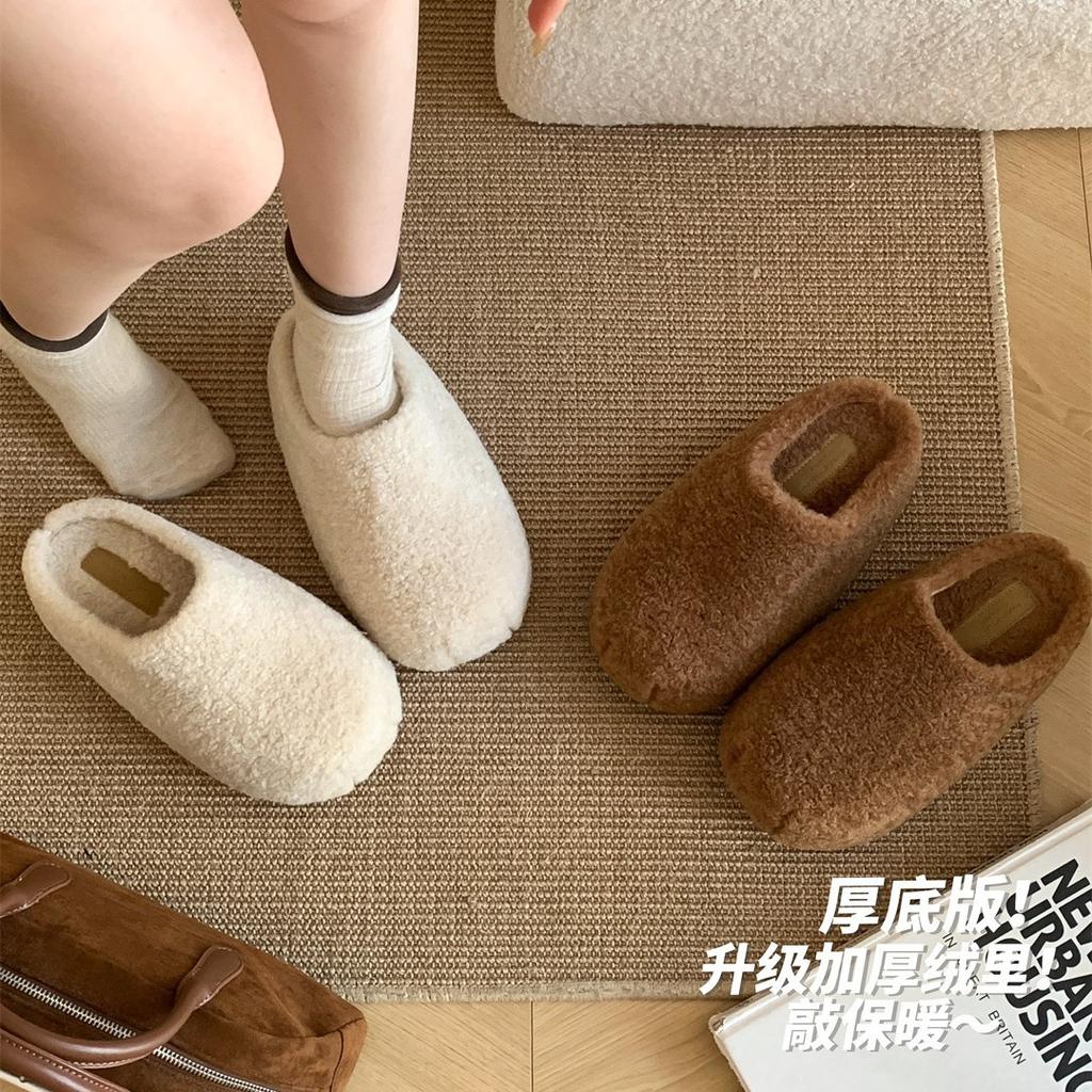 Thick-soled 6CM~ Kapibara Wool Shoes Women's Autumn and Winter Bag Head Cotton Shoes Lazy One Pedal Warm and Velvet Half Slippers