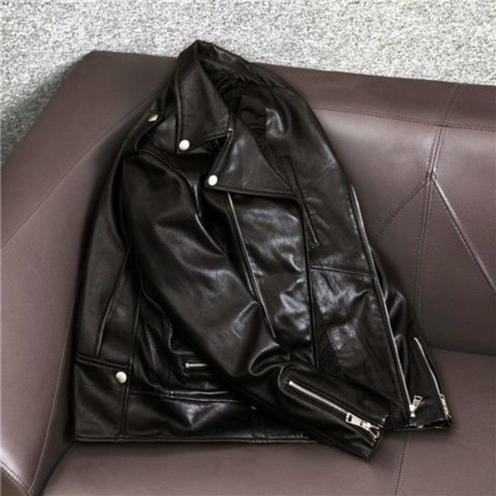 Leather Jacket Men's Fashion Handsome Locomotive Clothing Slim Leather Jacket First Layer Sheepskin Trendy Coat