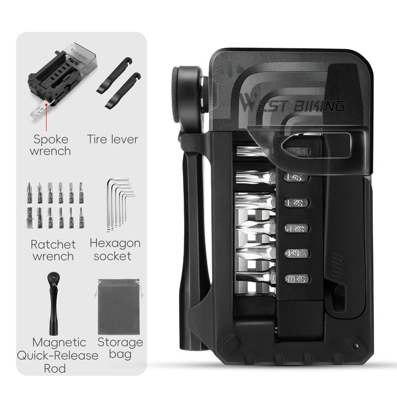 WEST BIKING Multi Functional Bicycle Ratchet Wrench Tool Set Magnetic Ratchets Set Bike Repair Kit Accessories чёрный