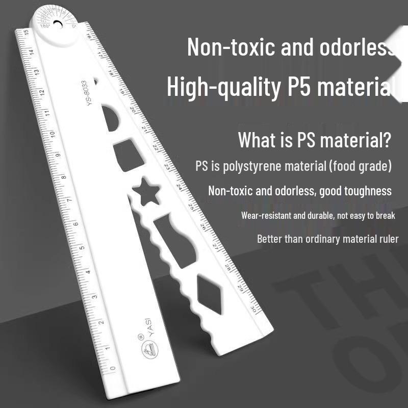 Elementary Students' 30cm Folding Ruler Set with Wavy Line, Simple Black Design for Girls
