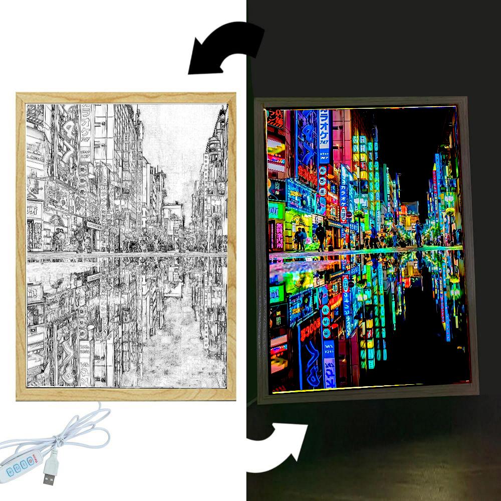 Beautiful City Tokyo Japan Light Painting Photo Frame Led Night Light Lamps Bedside Table Home Decorate Friend Gifts Moon Lamp