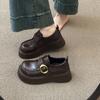 New  Spring Autumn Season British Style Women's Loafers Soft Leather Black Thick Bottom Heightening Versatile Flat Heels Shoes