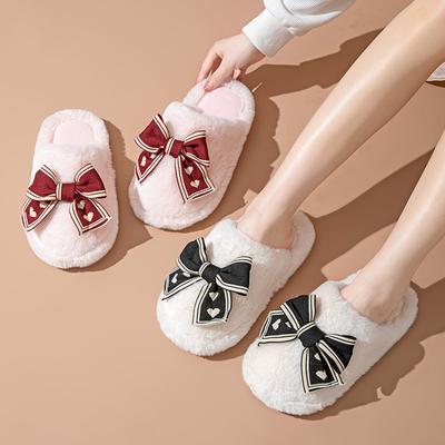 Ins Bag Head Bow Cotton Slippers Winter Home Indoor Household Plush Slippers Warm Plush Slippers