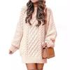 European & American Women's Oversized Cable Knit Sweater Dress - Round Neck, Long Sleeve, Mid-Length, Warm
