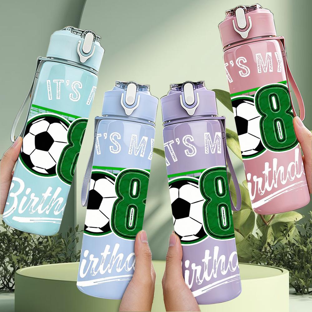 1PC Number Eight Soccer Birthday Mark 750ml Color Plastic Water Bottle Leakproof Flip Straw Lid For Sports Office Home Use