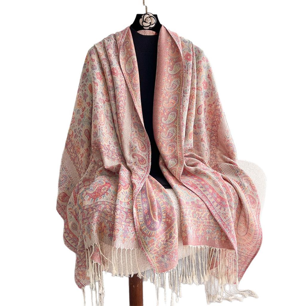 Imitation Cashmere Ethnic Style Cashew Fringed Long Scarf With Women'S Travel Holiday Scarf Shawl To Keep Warm