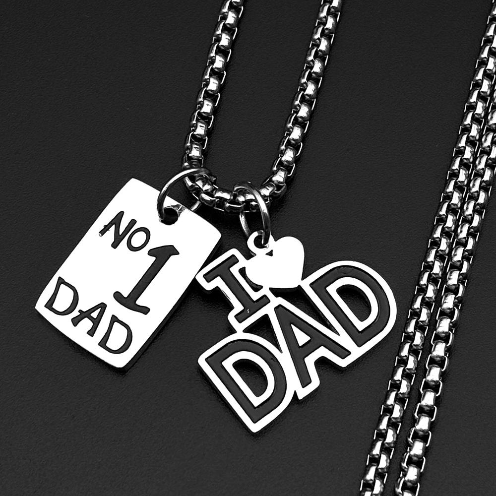 I Love Dad Father Day Gift Chain Stainless Steel Silver Color No.1 Dad Dog Tag Birthday Show Love Pendant Necklace Jewelry