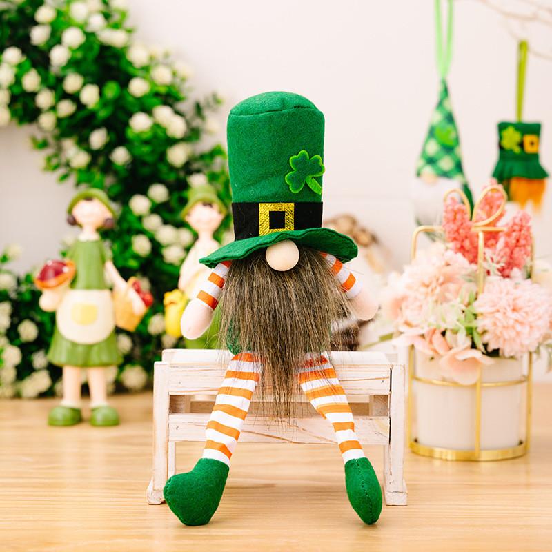 Adorable Saint Patrick's Day Plush Doll With Green Leaf And Rainbow Design For Festive Decor