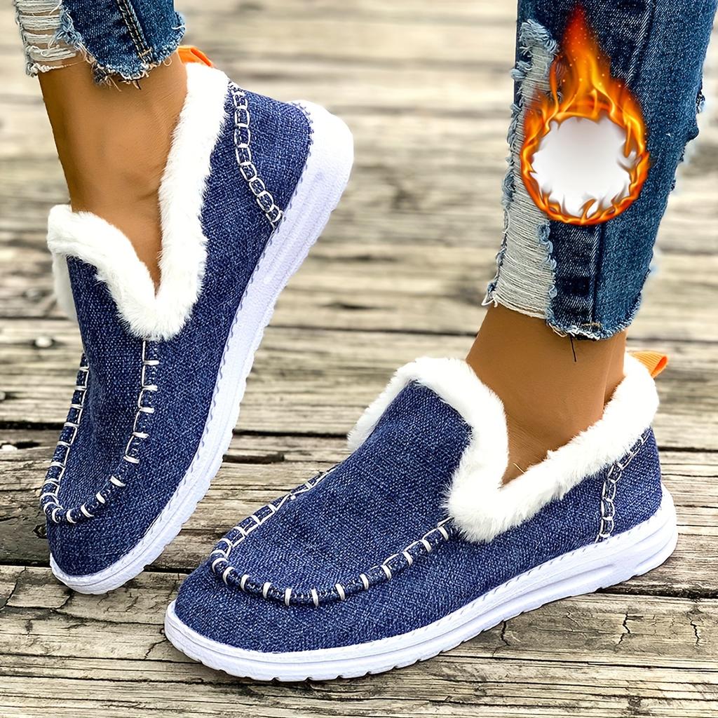 Women's naked boots with plush lining | Women's comfortable winter boots, casual shoes, round toe design, winter casual shoes