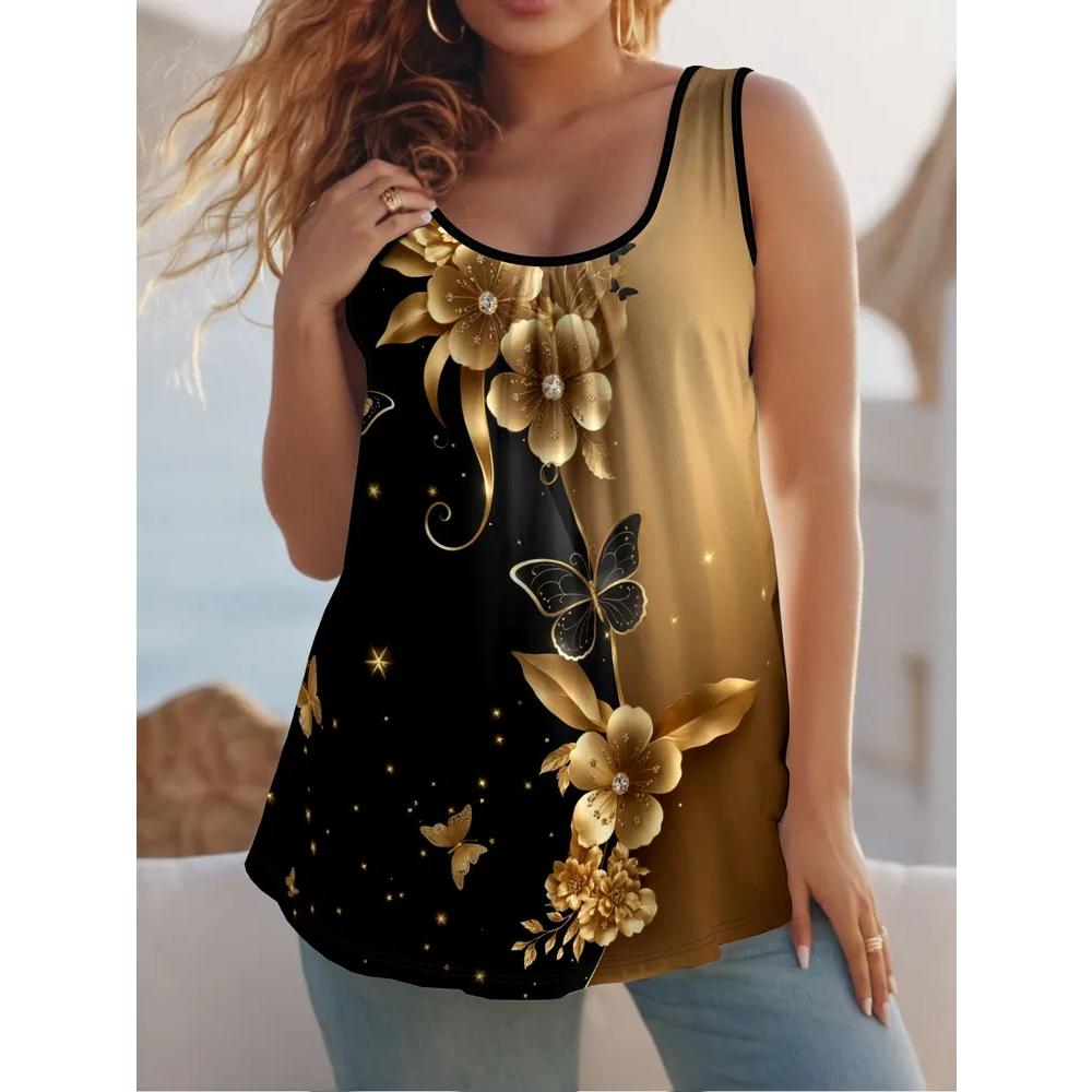 Stylish Loose Flower Print Top Casual Animal Print Vest Comfortable Simple Camis Tank Tops XS
